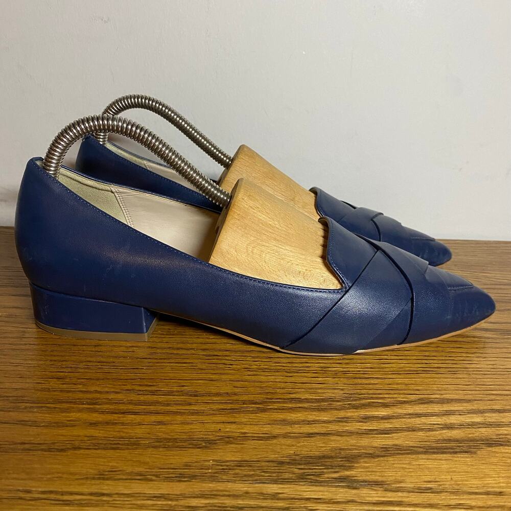 Cole Haan Womens 8B Camila Skimmer Block Heel Flats Marine Blue Leather